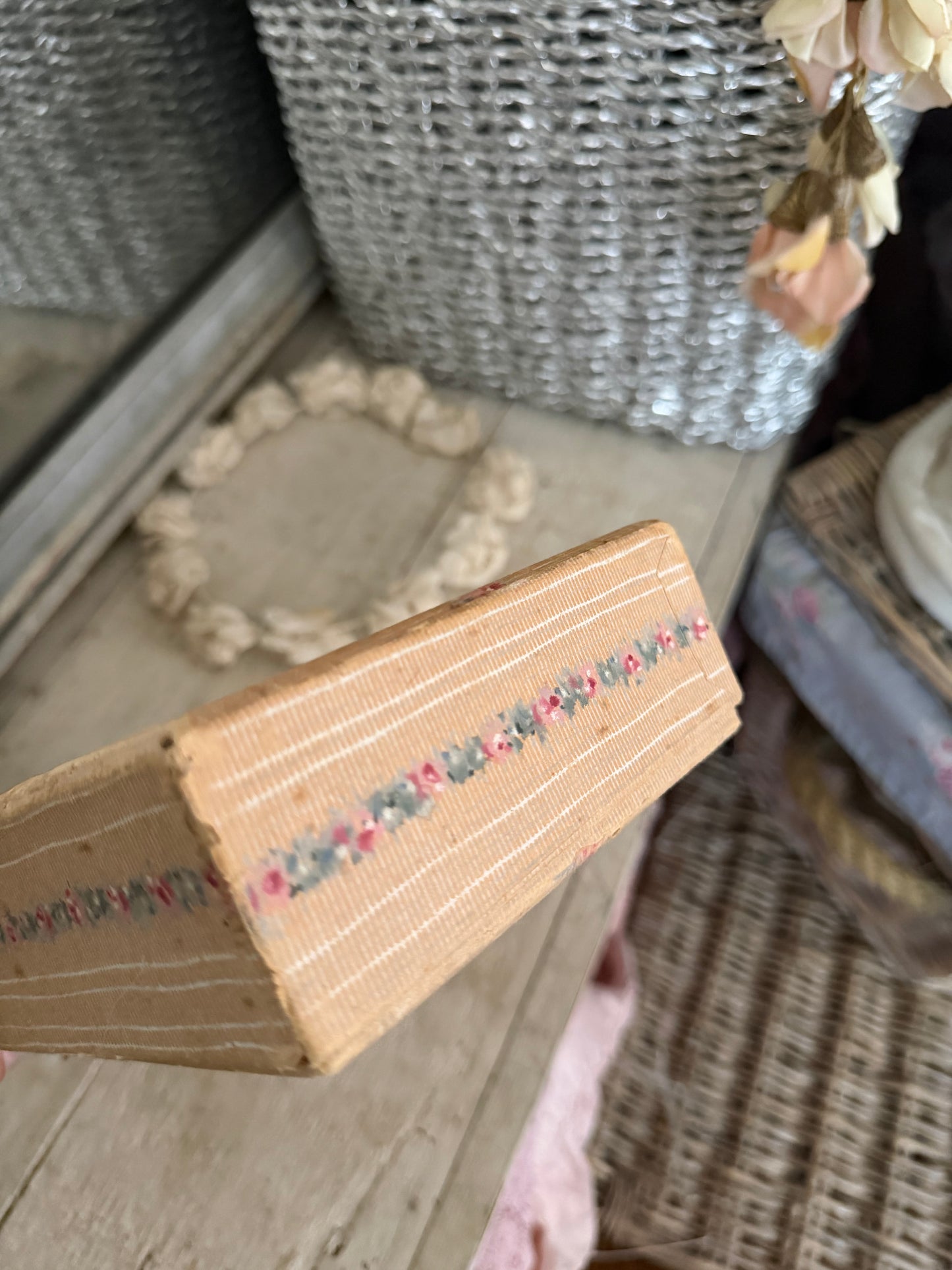 Antique French Hand Painted Floral Box