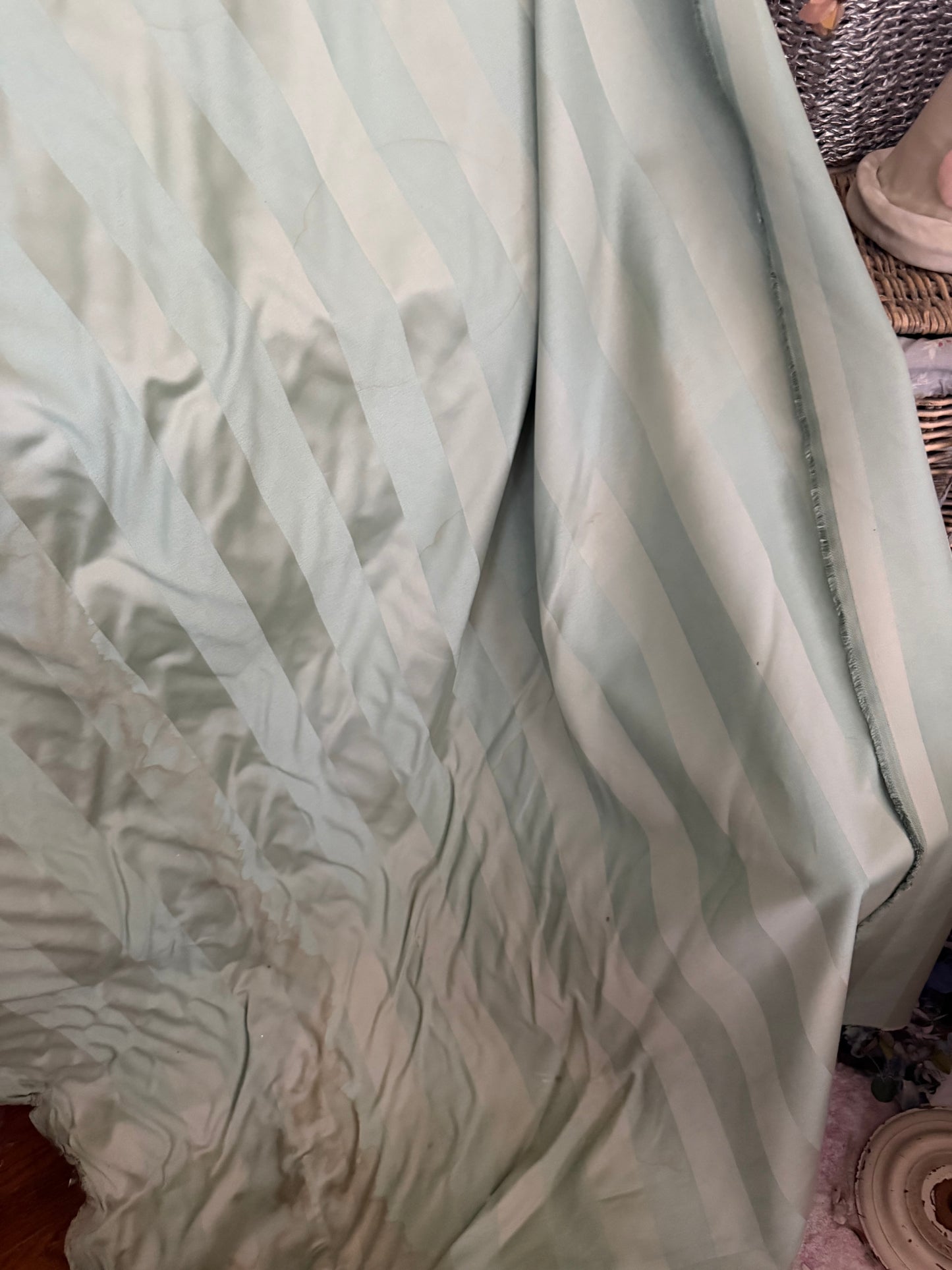 Vintage Stripe Green Silk Upholstery Fabric Yardage