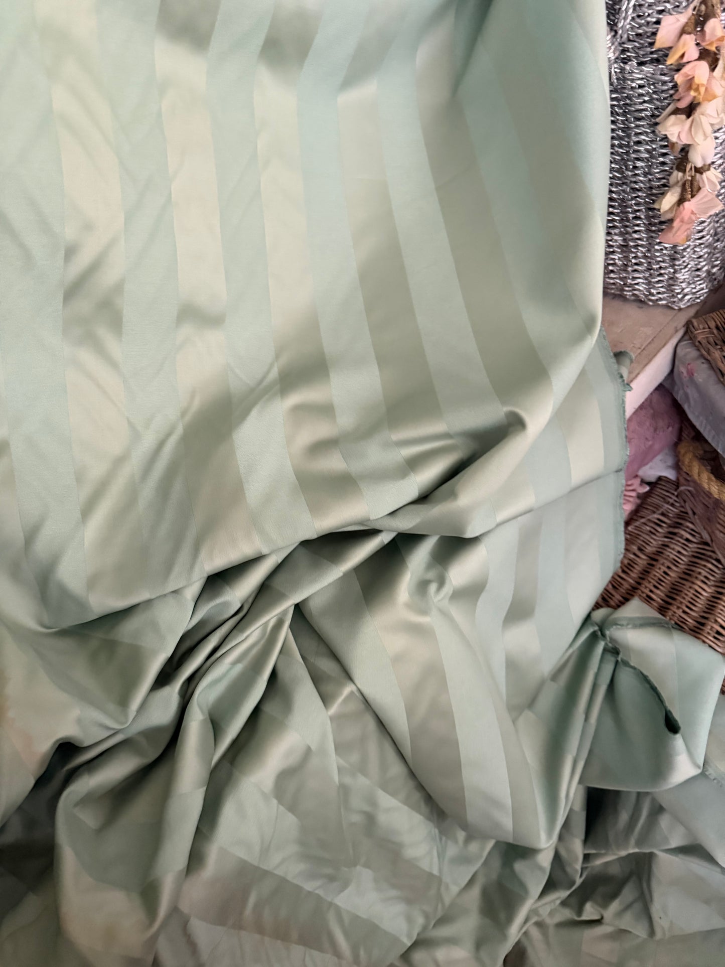 Vintage Stripe Green Silk Upholstery Fabric Yardage