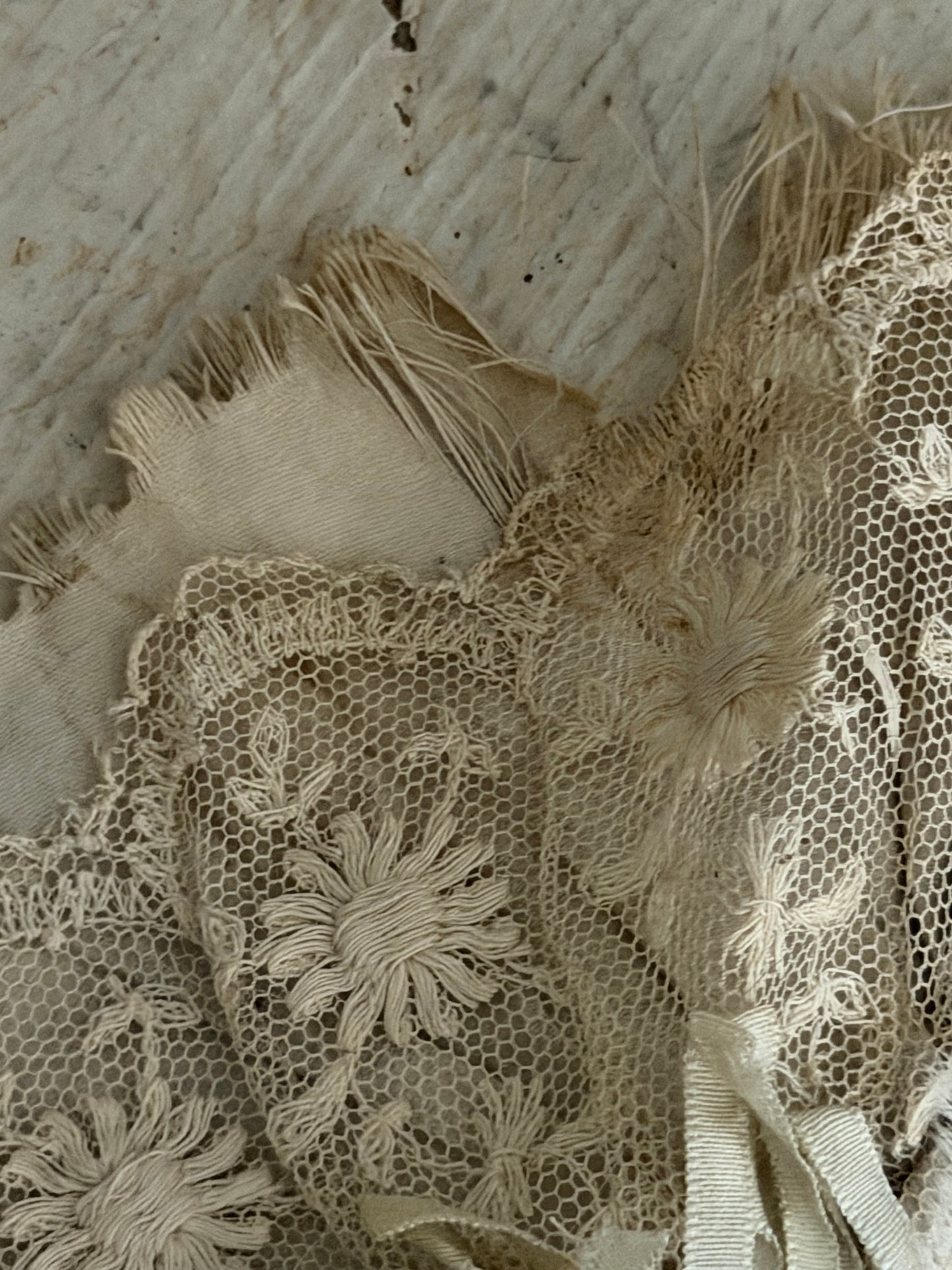 Antique Blue Silk Ribbon Bows Lace Cushion Cover