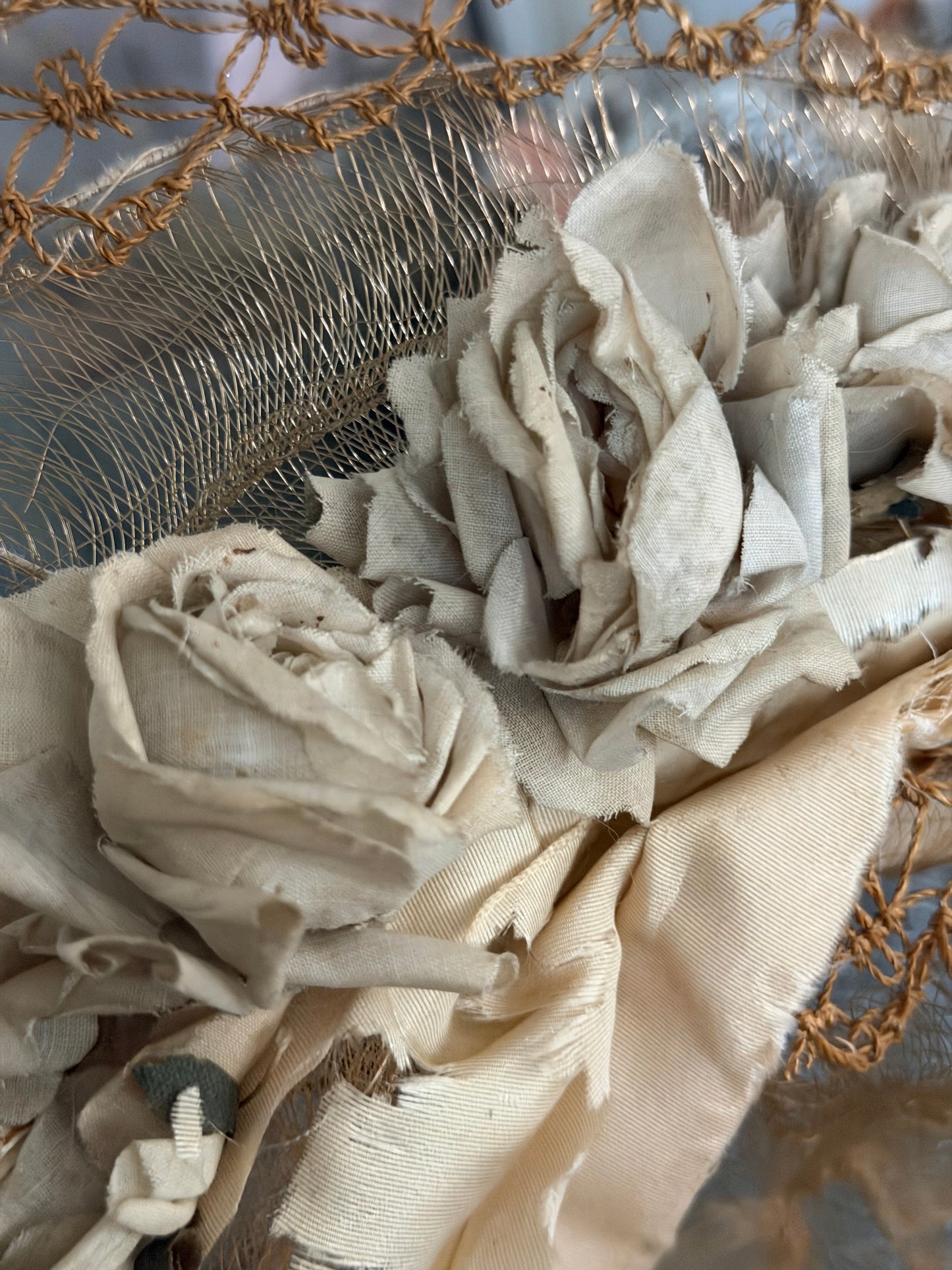 Antique Victorian Horse Hair Straw Rose Silk Ribbon Millinery Hat