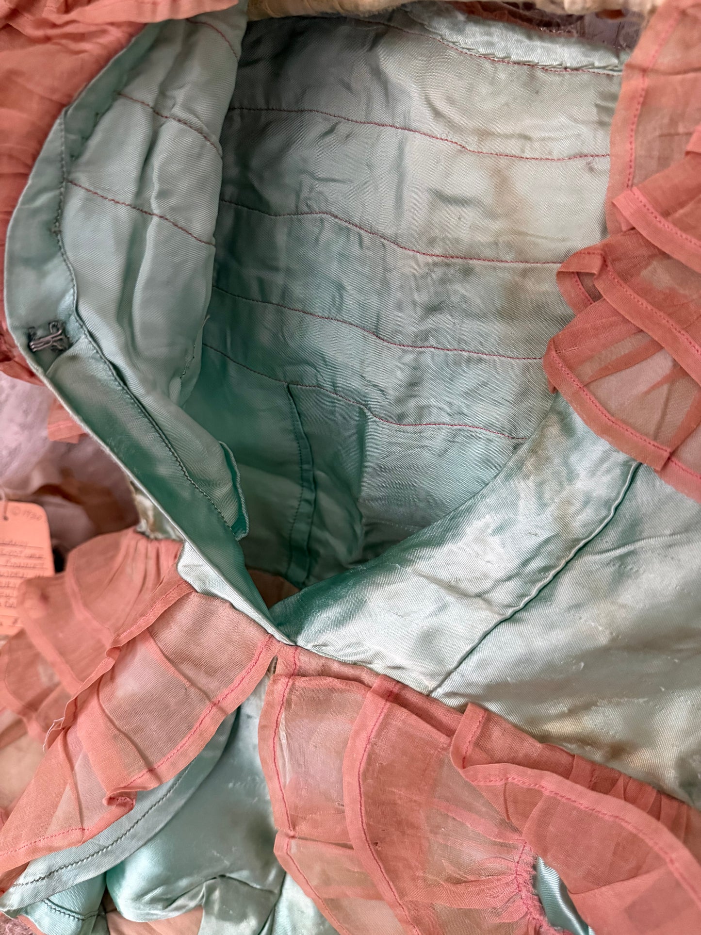 Antique Ballet Dance Costume Pink Green Ruffle With Hat