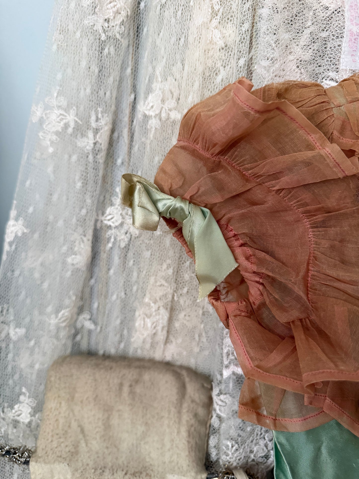 Antique Ballet Dance Costume Pink Green Ruffle With Hat