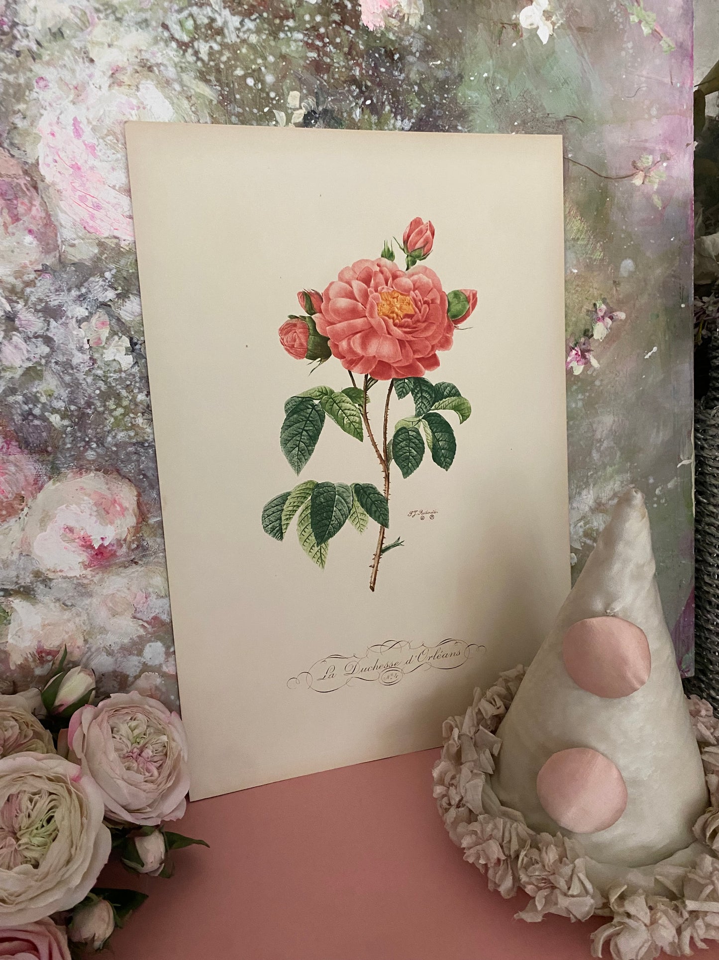Antique French Pink Rose Etching Fleurs No.4