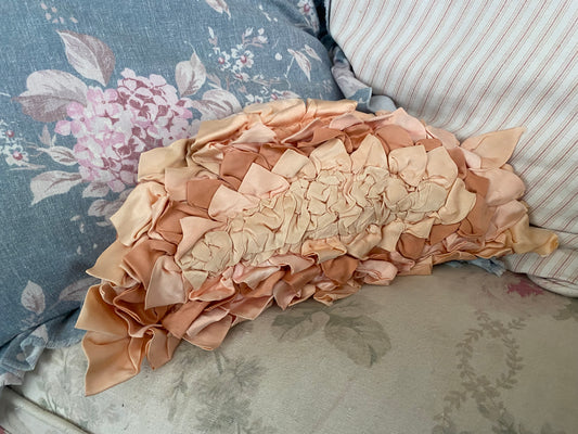 Vintage Silk Boudoir Petal Pillow Pink Peach