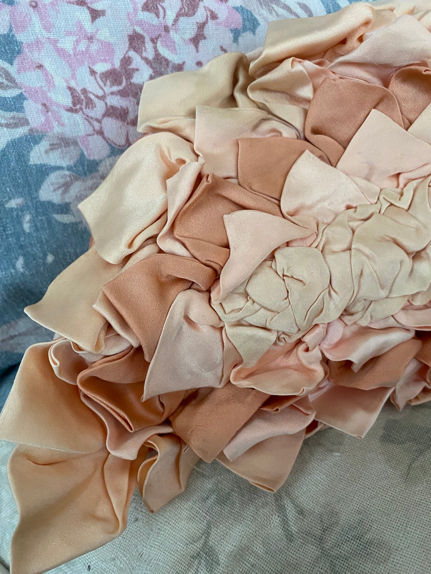 Vintage Silk Boudoir Petal Pillow Pink Peach