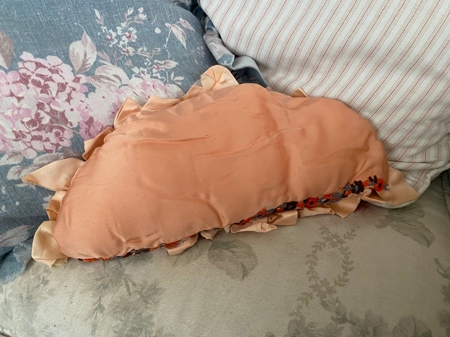 Vintage Silk Boudoir Petal Pillow Pink Peach