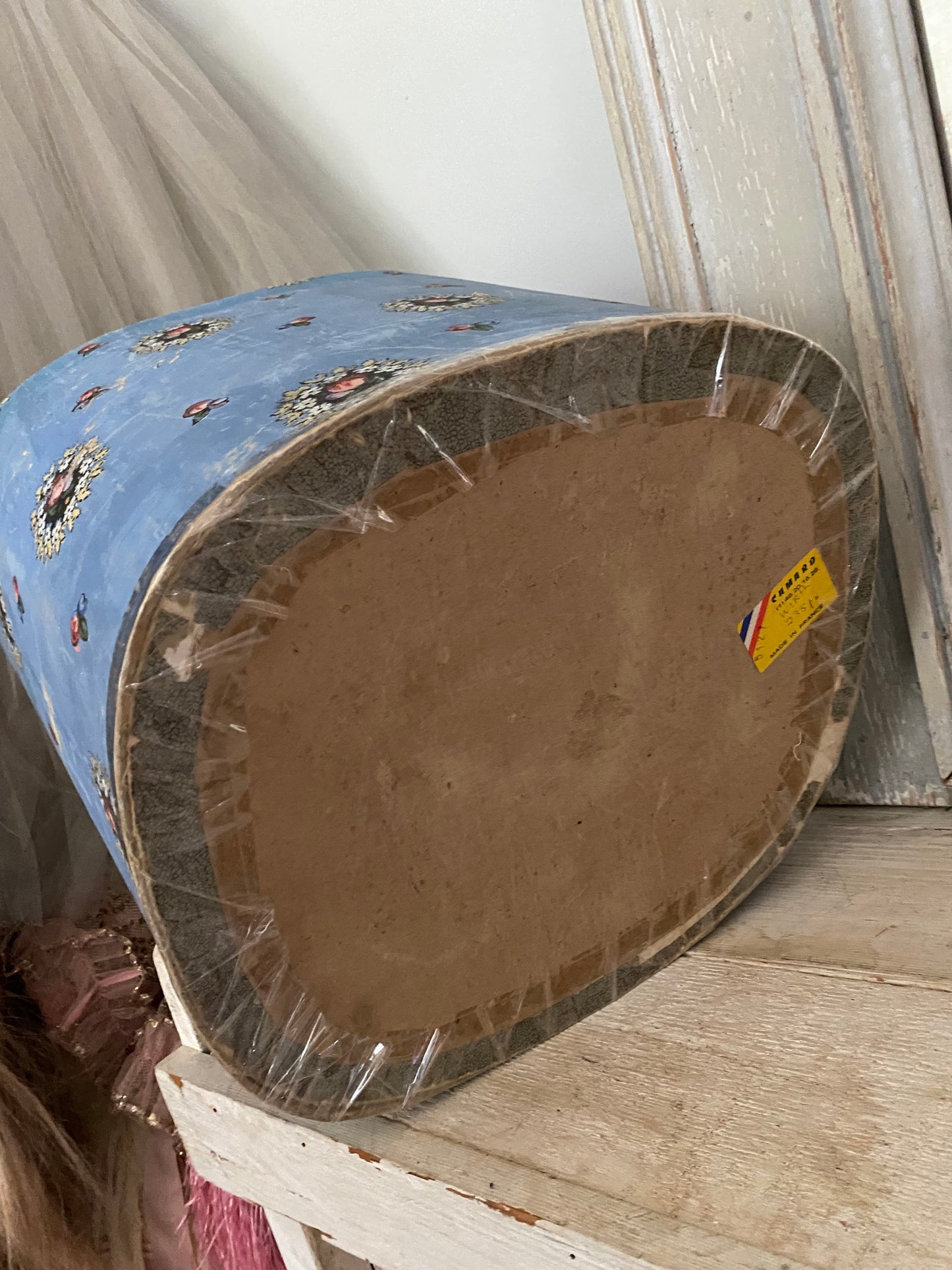 Antique Hat Box Faded Blue Hand Painted Wallpaper
