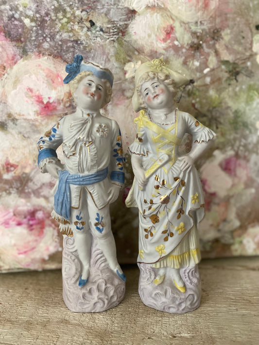 Pair Antique Bisque Marie Antoinette Era Figures