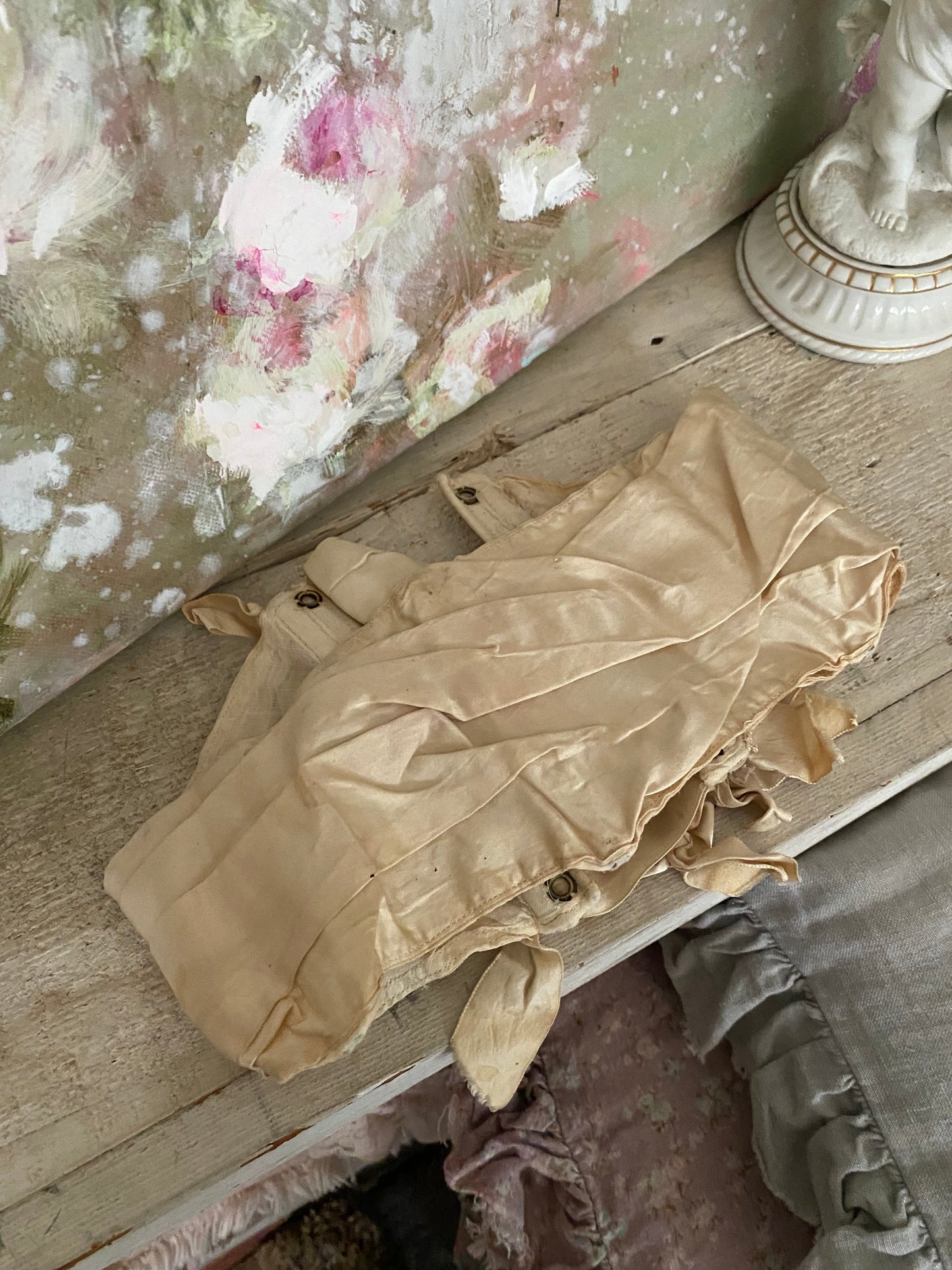 Antique Waist Corset Silk Ribbons Bows
