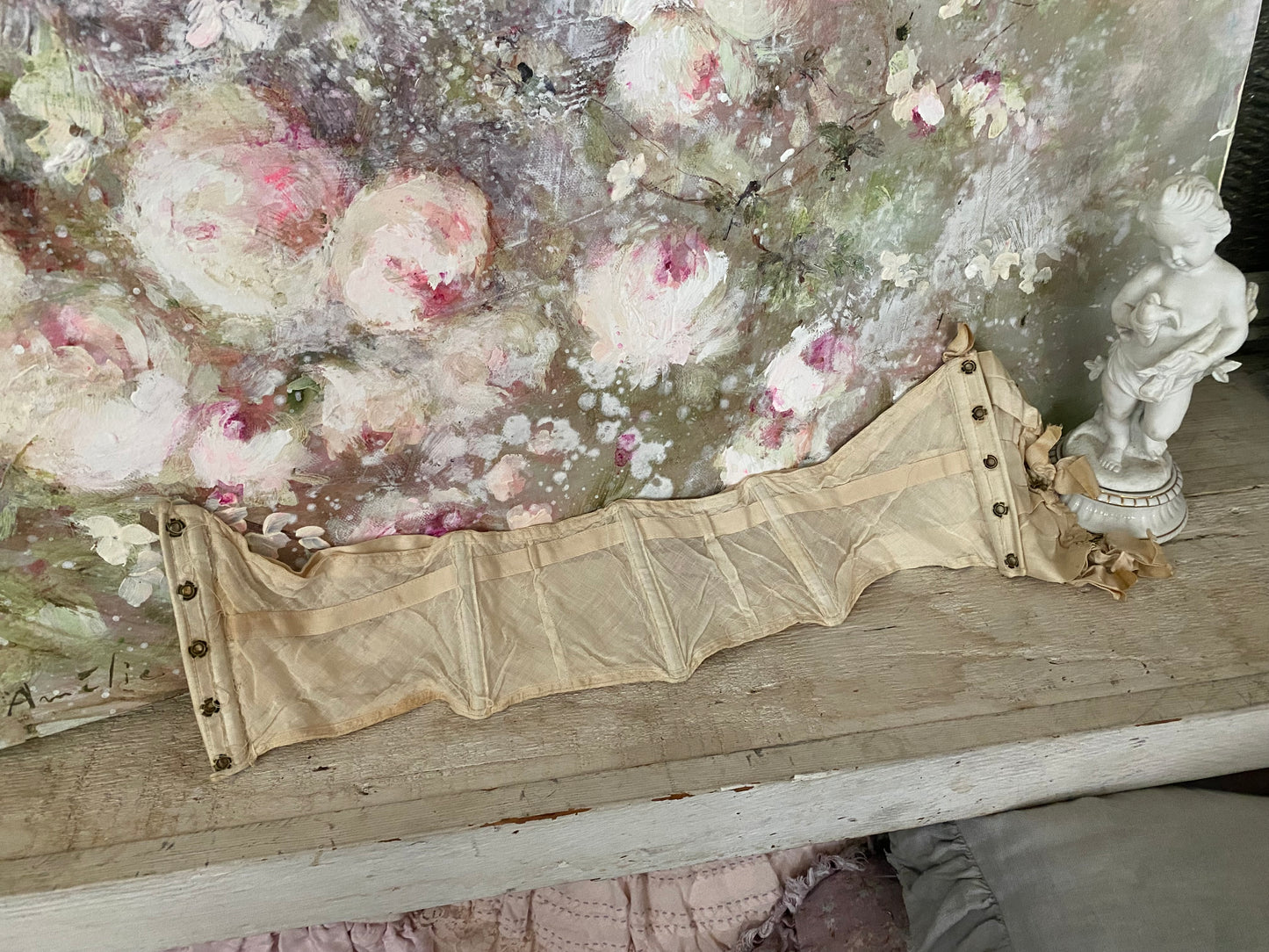 Antique Waist Corset Silk Ribbons Bows