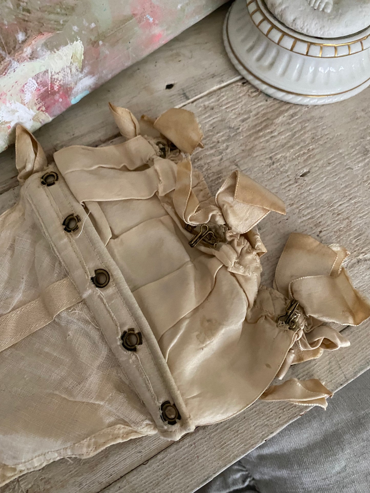 Antique Waist Corset Silk Ribbons Bows