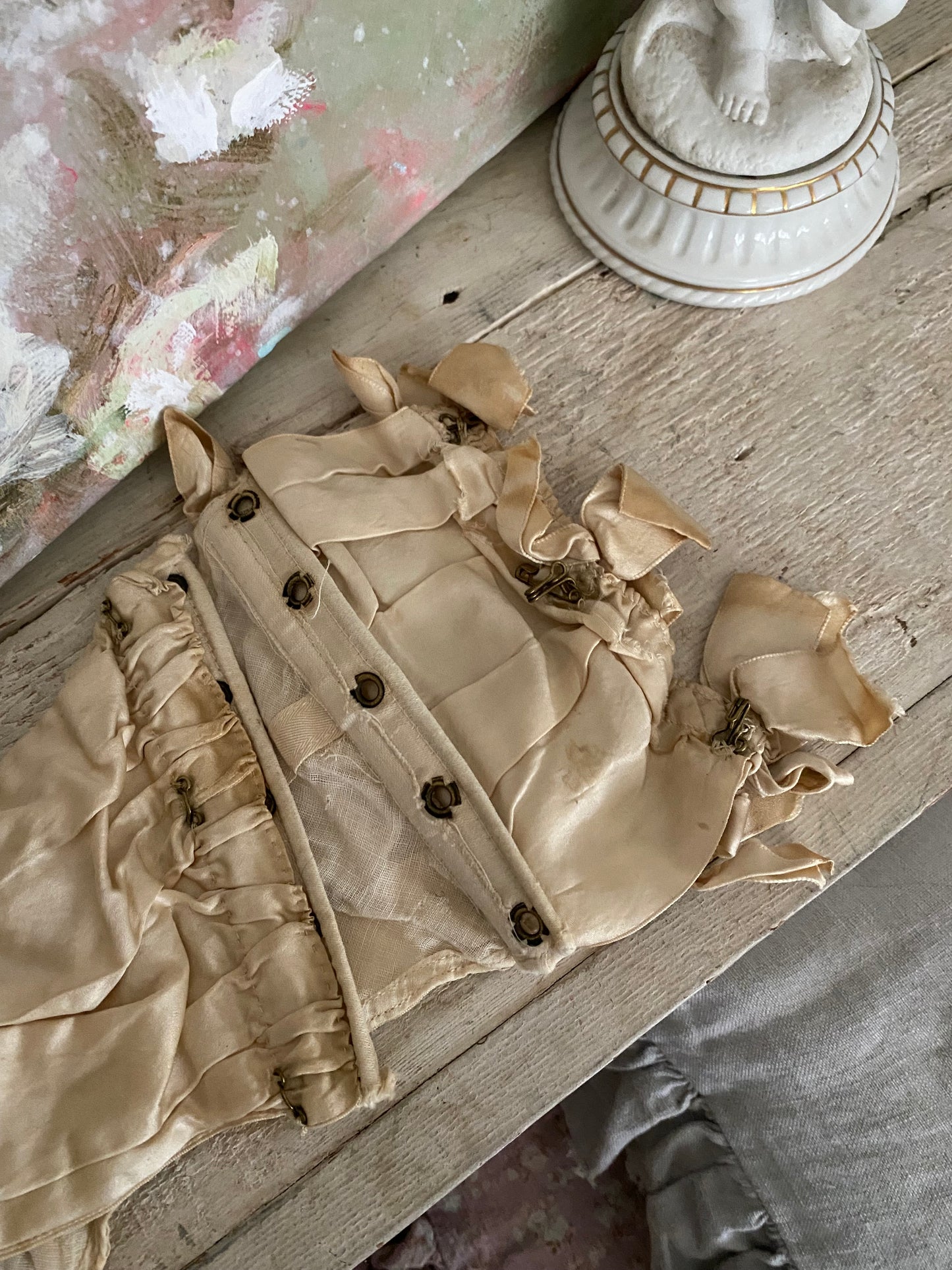 Antique Waist Corset Silk Ribbons Bows
