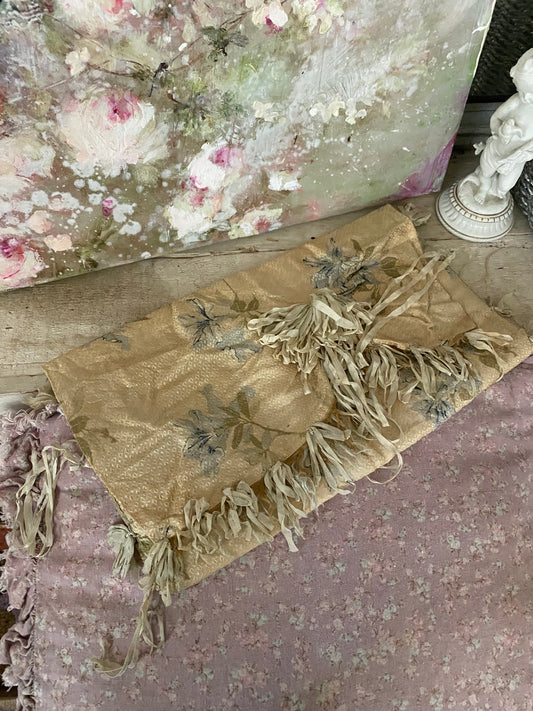 Antique Silk Blue Floral Ribbonwork Lingerie Holder