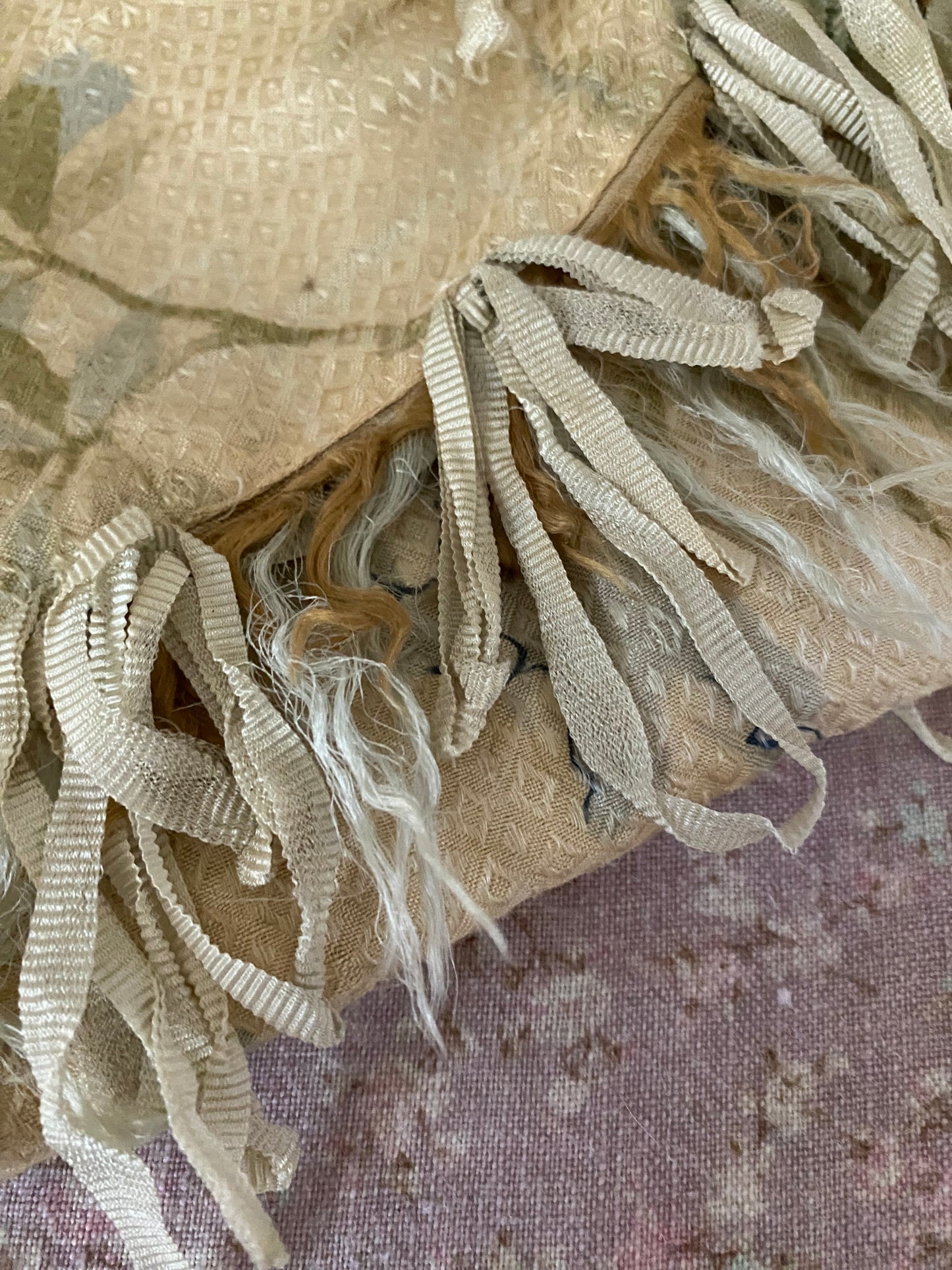 Antique Silk Blue Floral Ribbonwork Lingerie Holder