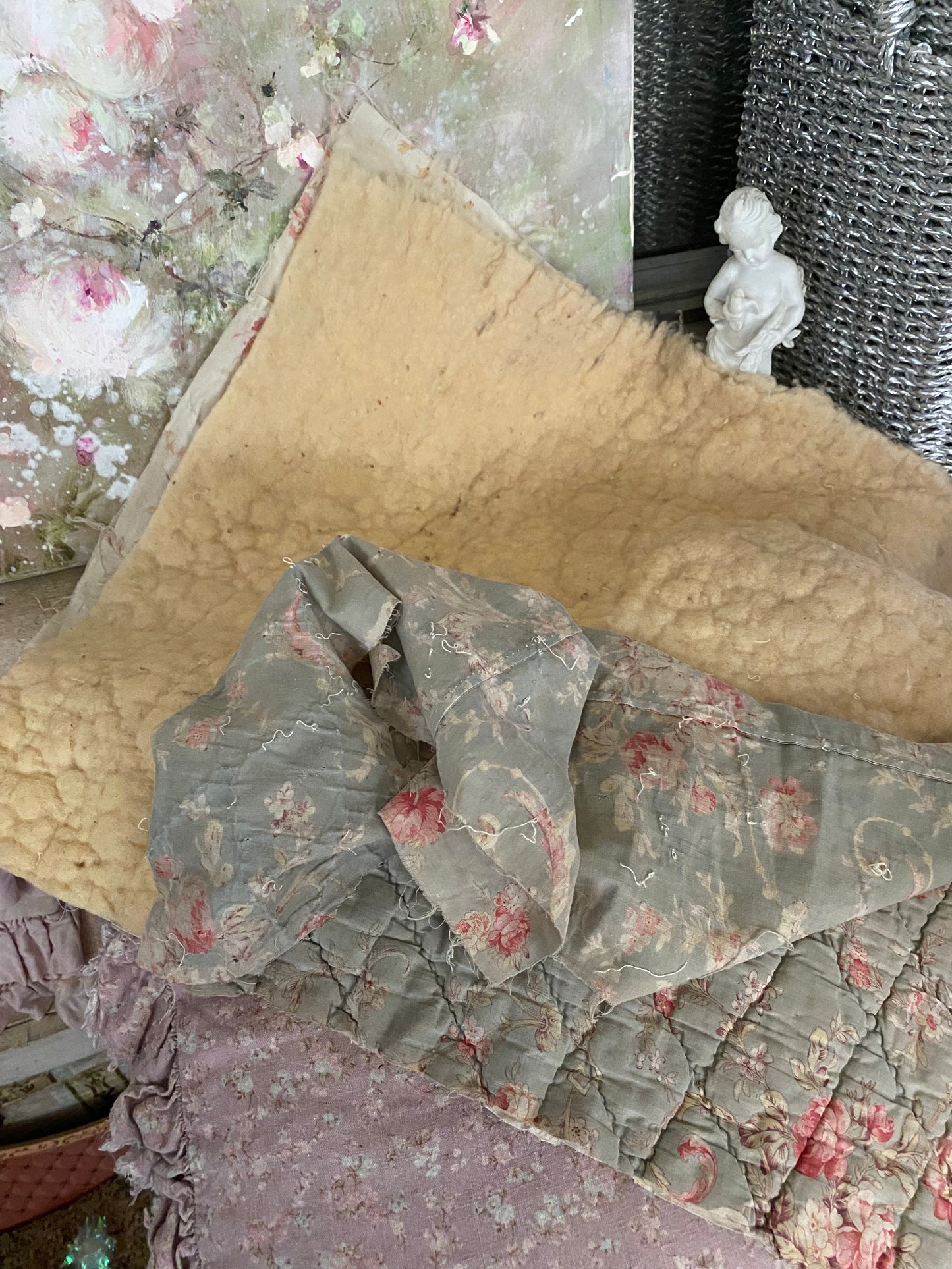 Antique French Boutis Quilt Fabric