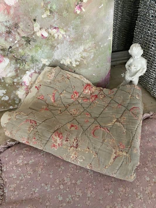 Antique French Boutis Quilt Fabric