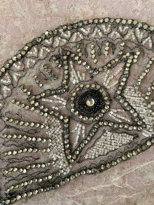 Antique 1920s Net Lace Rhinestone Applique