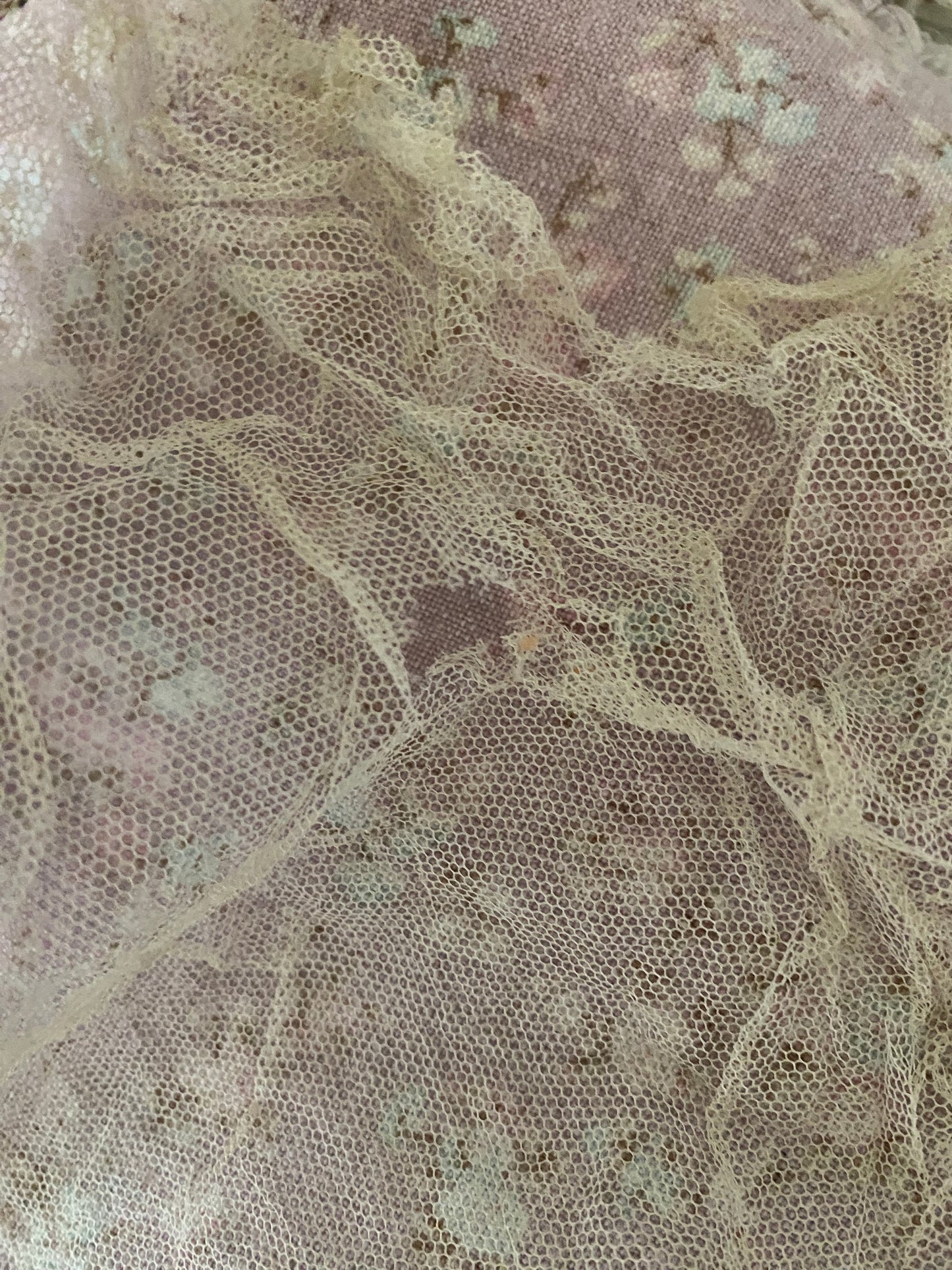 Antique 1920s Net Lace Rhinestone Applique