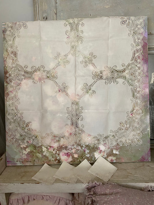 Antique Belgian Lace Tablecloth Napkins