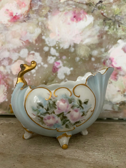Antique Painted Rose Porcelain Boat