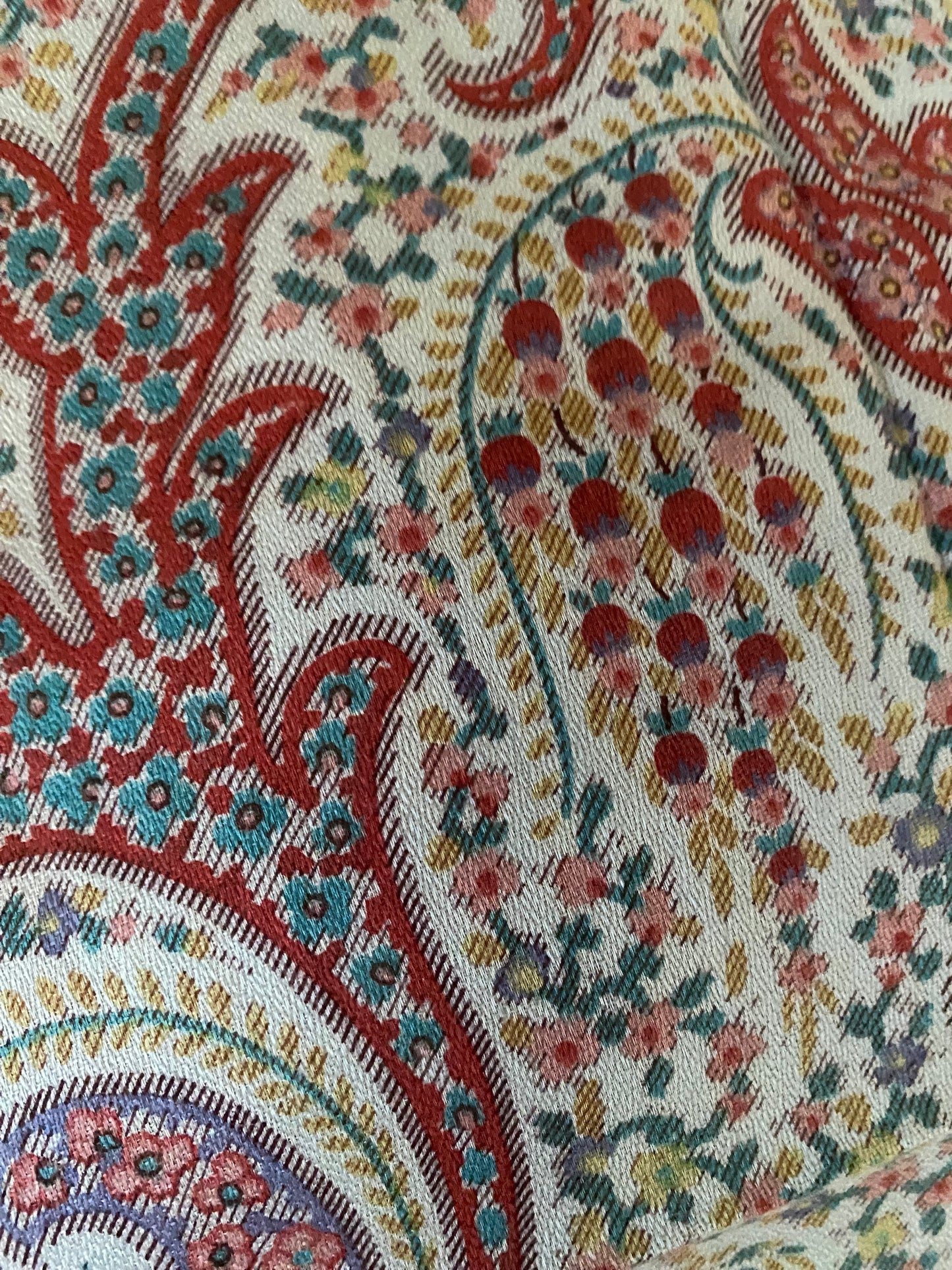 Antique Vintage French Fabric Panel  Paisley Floral