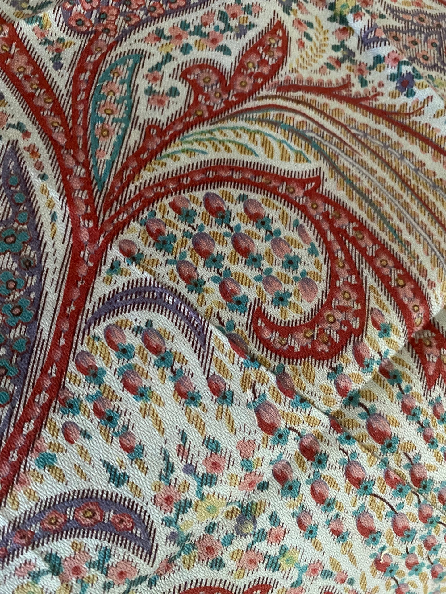 Antique Vintage French Fabric Panel  Paisley Floral