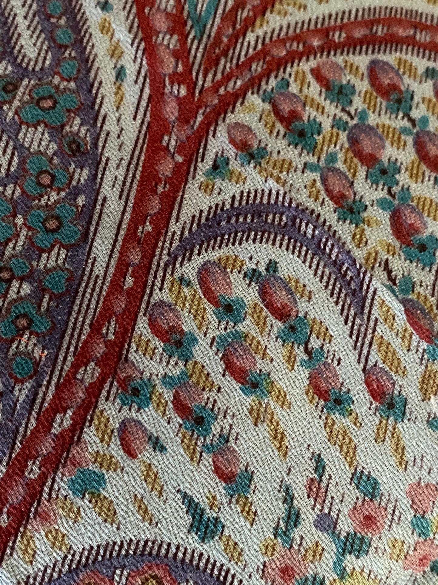 Antique Vintage French Fabric Panel  Paisley Floral