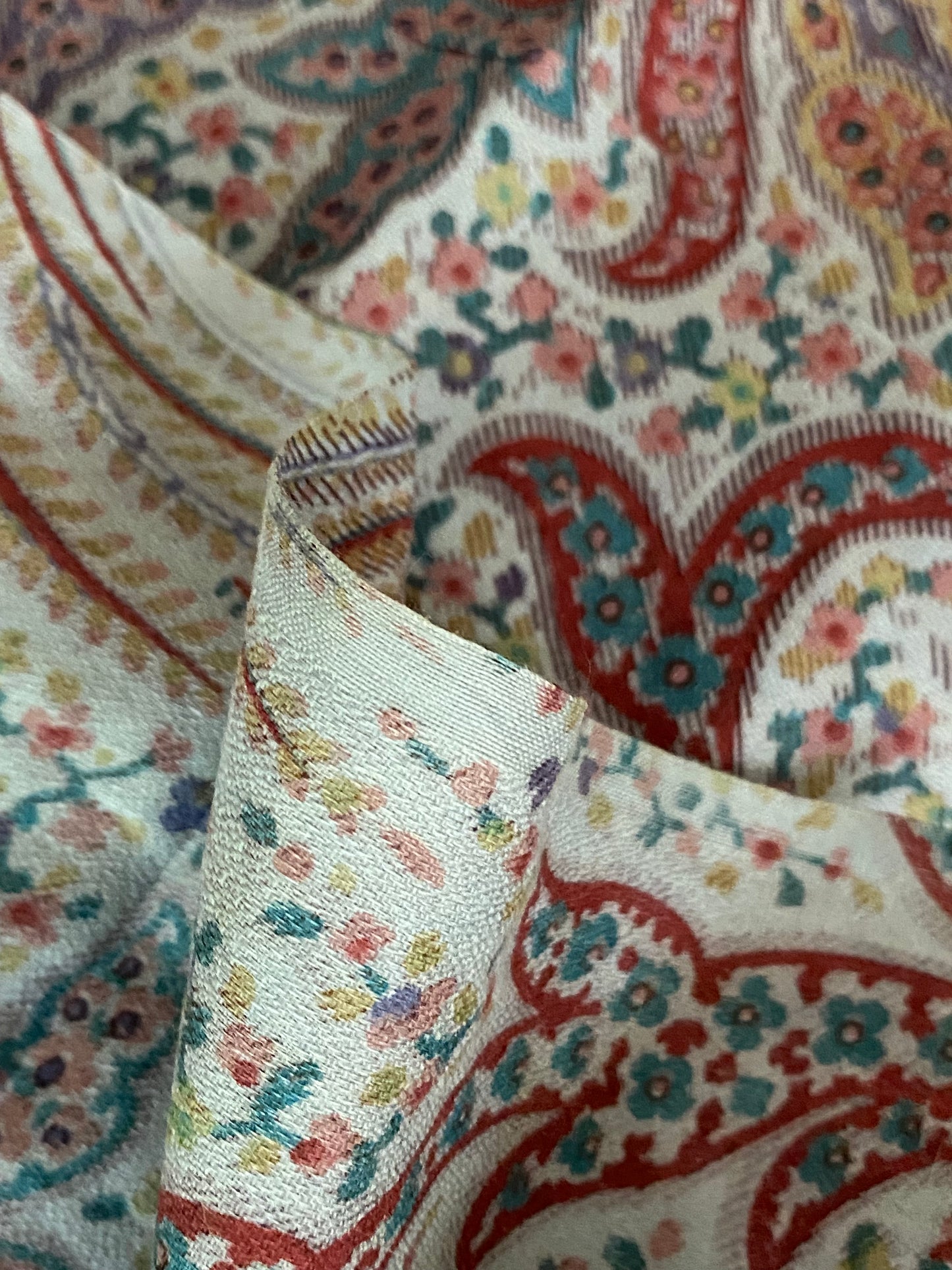 Antique Vintage French Fabric Panel  Paisley Floral