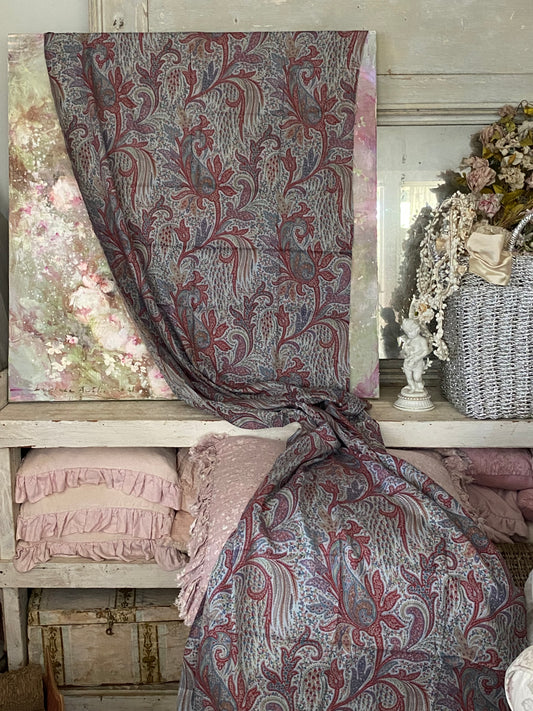 Antique Vintage French Fabric Panel  Paisley Floral