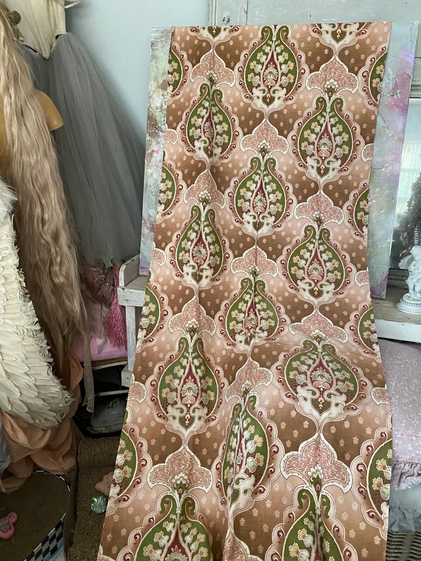 Antique French Fabric Panel Art Nouveau Cretonne