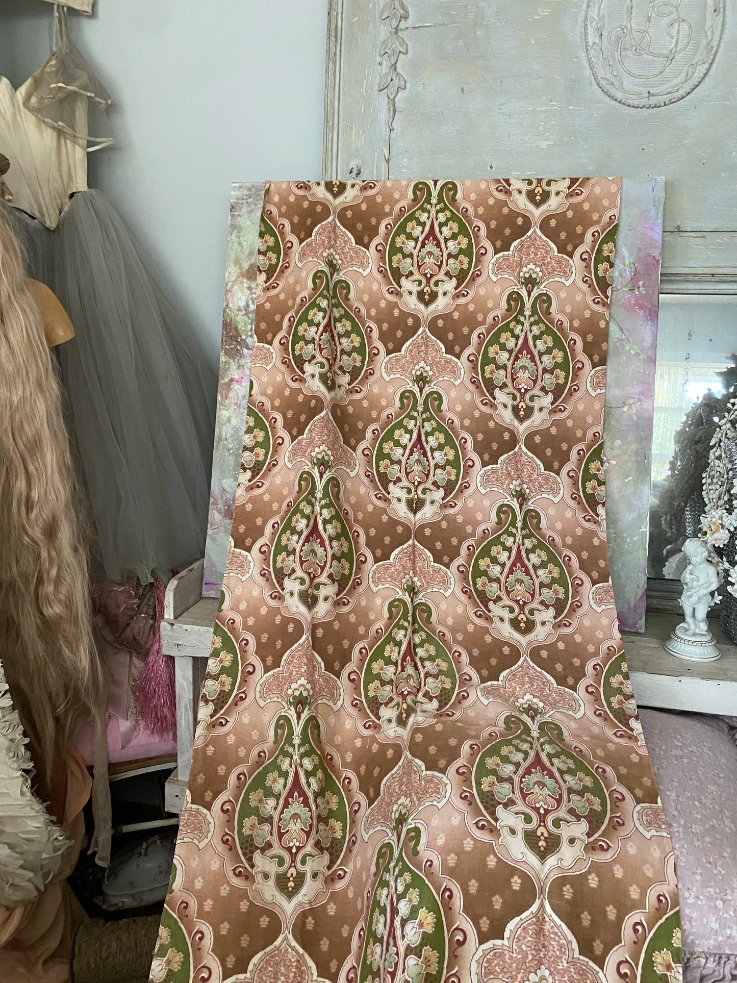 Antique French Fabric Panel Art Nouveau Cretonne