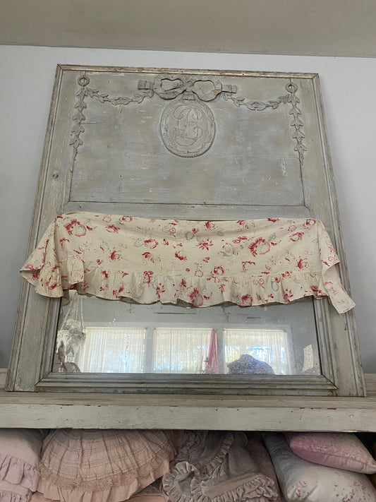 Antique French Fabric Valance Ruffle Panel Pale Florals