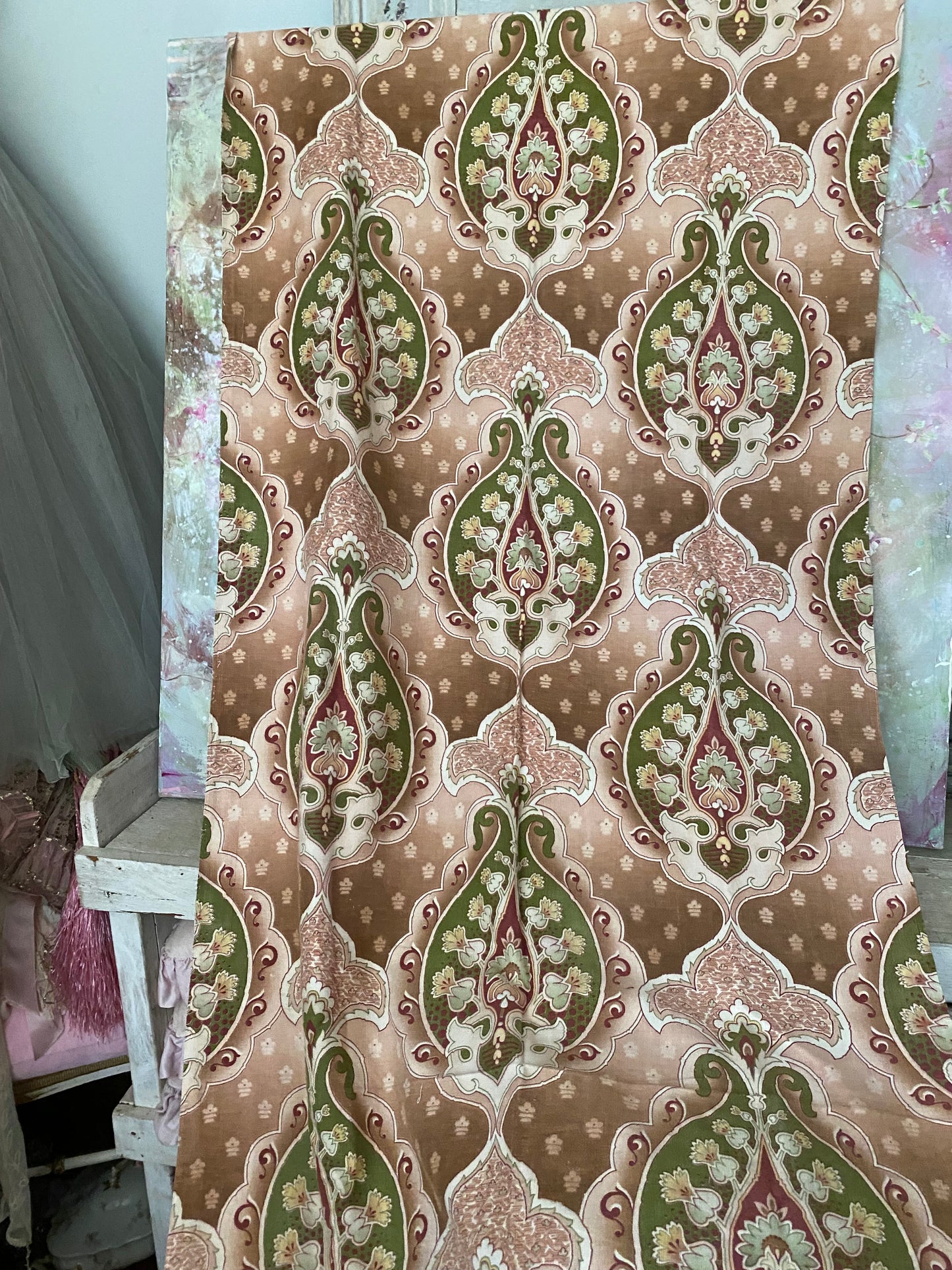 Antique French Fabric Panel Art Nouveau Cretonne