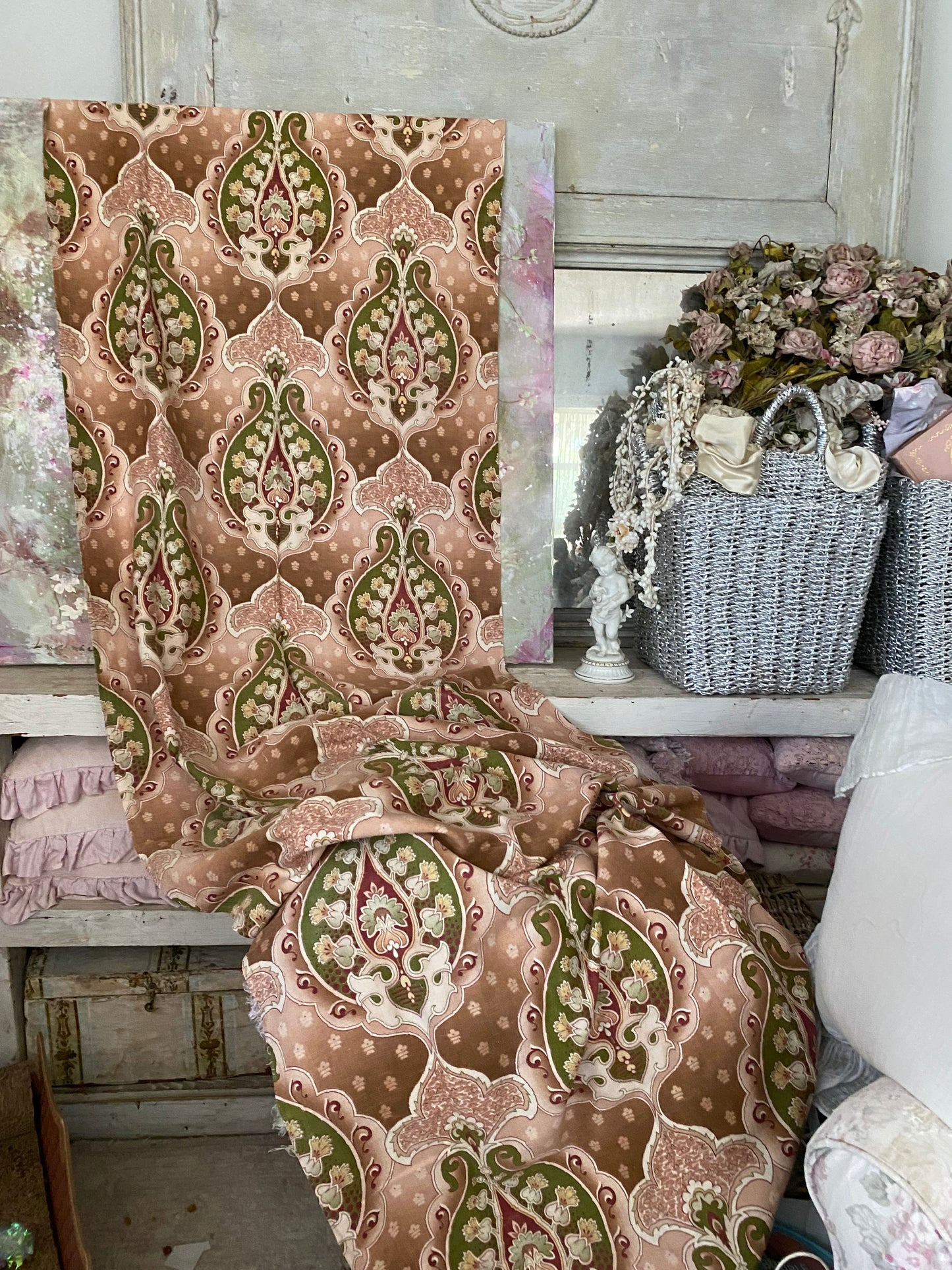 Antique French Fabric Panel Art Nouveau Cretonne