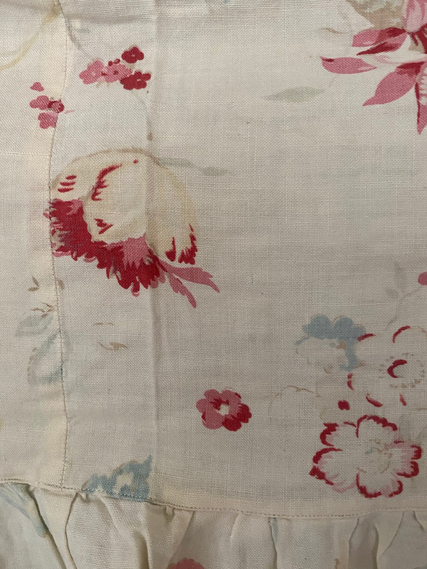 Antique French Fabric Valance Ruffle Panel Pale Florals