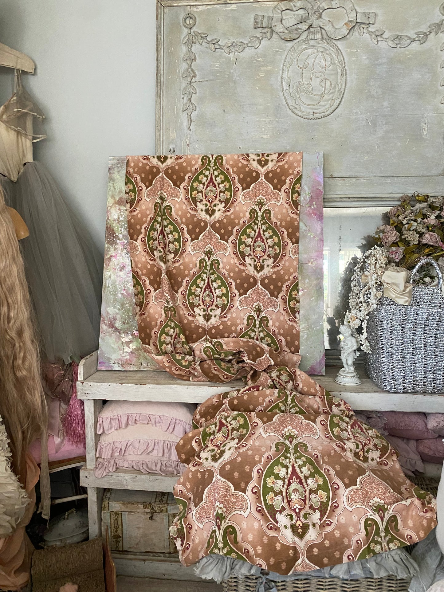 Antique French Fabric Panel Art Nouveau Cretonne