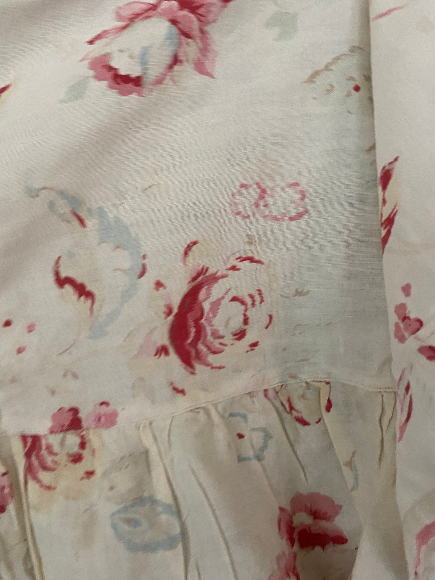 Antique French Fabric Valance Ruffle Panel Pale Florals