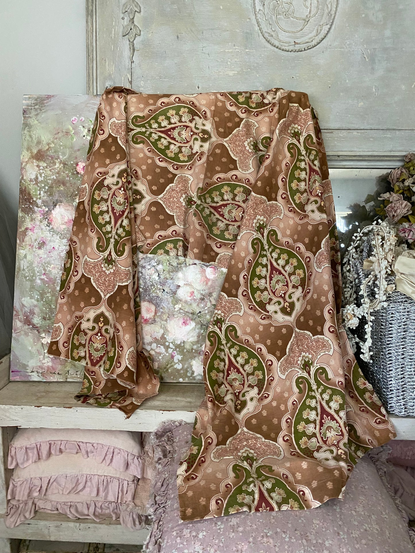 Antique French Fabric Panel Art Nouveau Cretonne