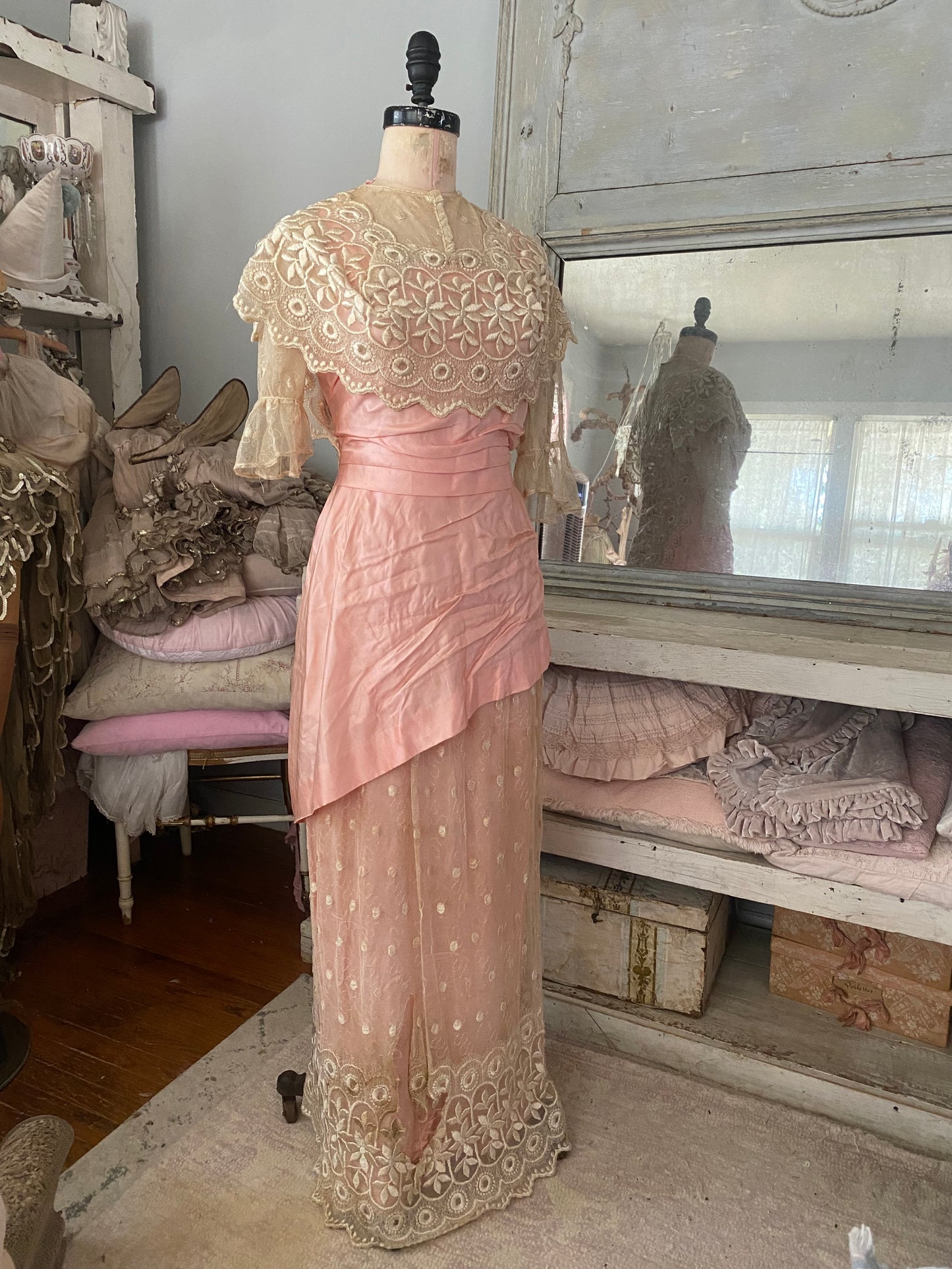 Antique Pink Silk Lace Dress