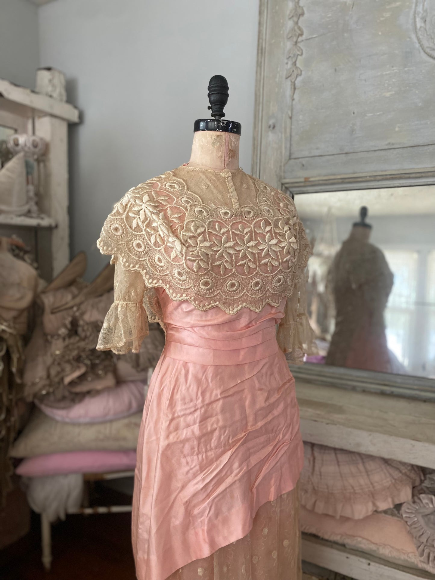 Antique Pink Silk Lace Dress