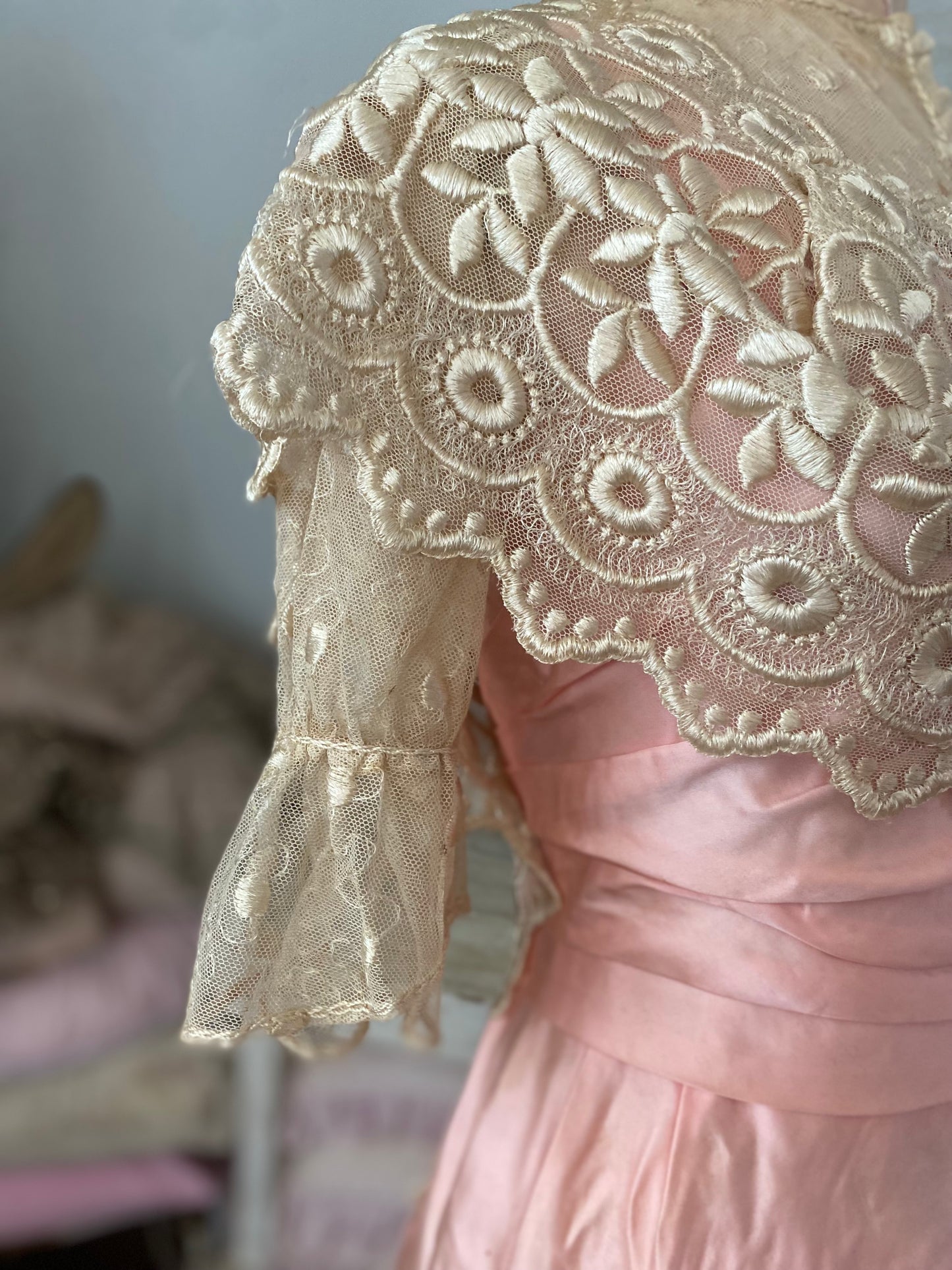 Antique Pink Silk Lace Dress