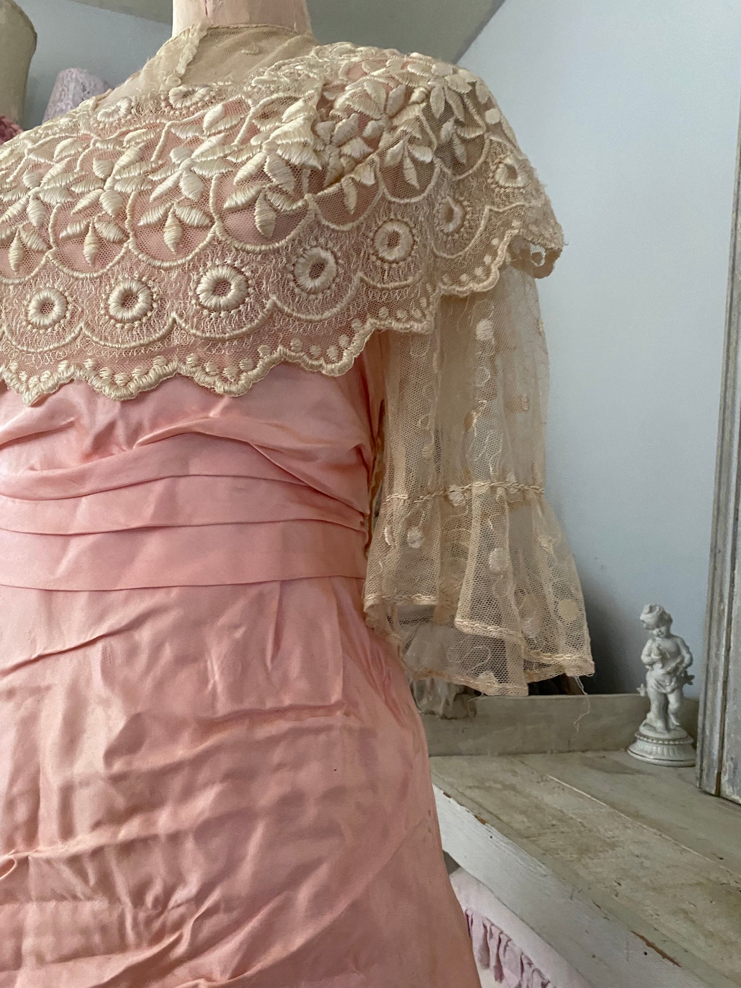 Antique Pink Silk Lace Dress