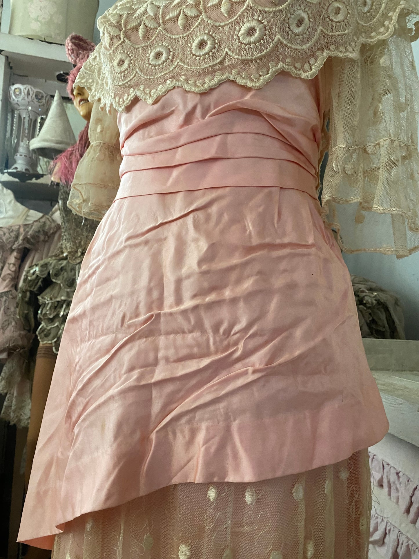 Antique Pink Silk Lace Dress