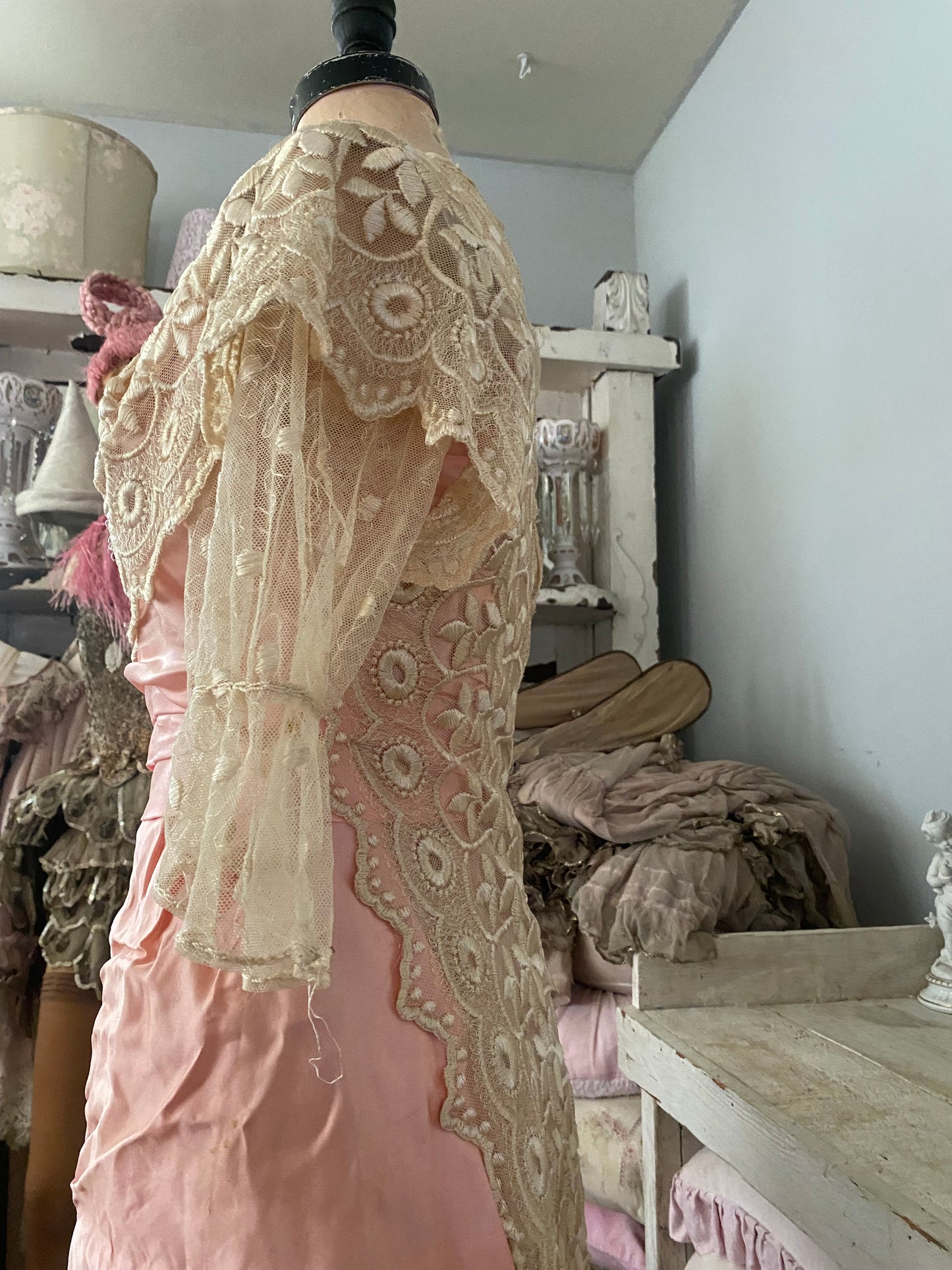 Antique Pink Silk Lace Dress