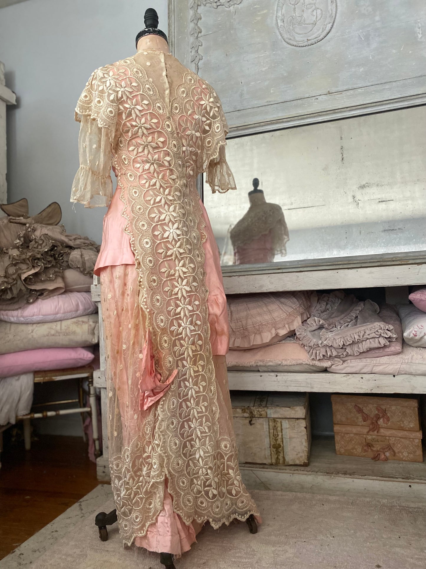 Antique Pink Silk Lace Dress