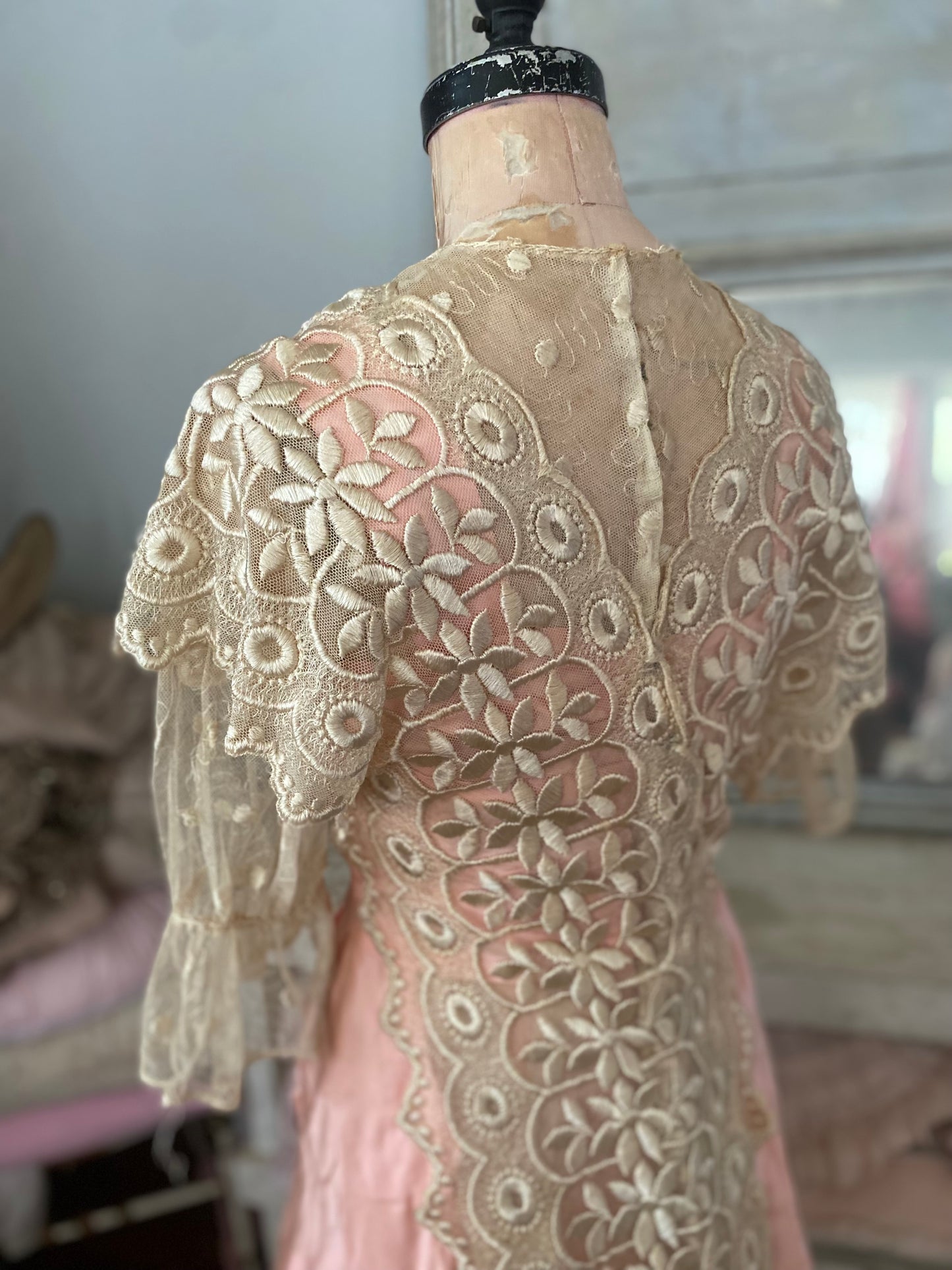 Antique Pink Silk Lace Dress