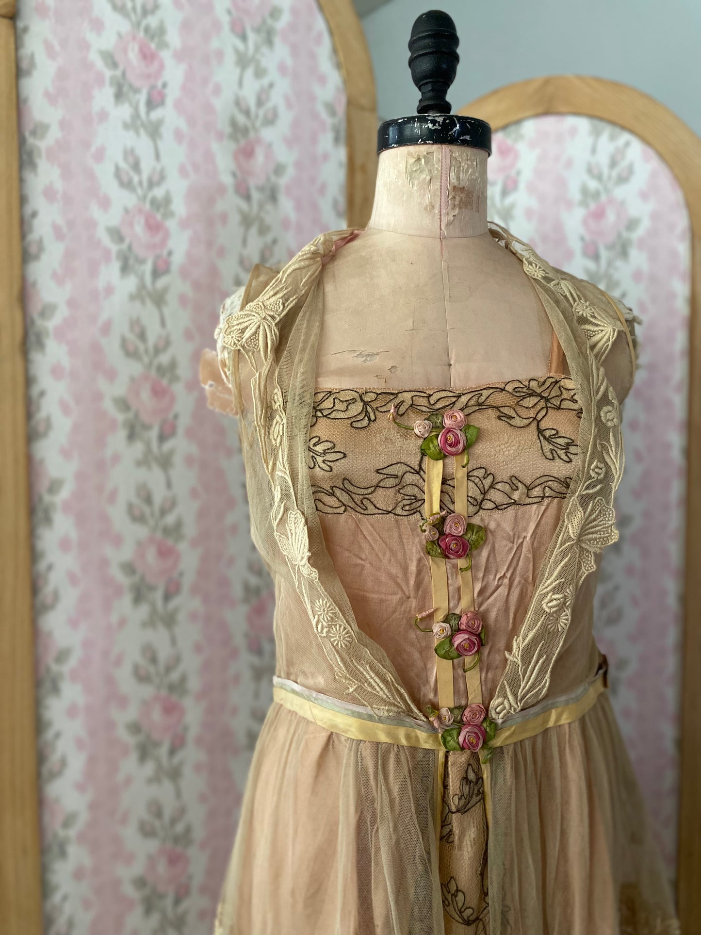 c1920 Antique French Ribbonwork dress