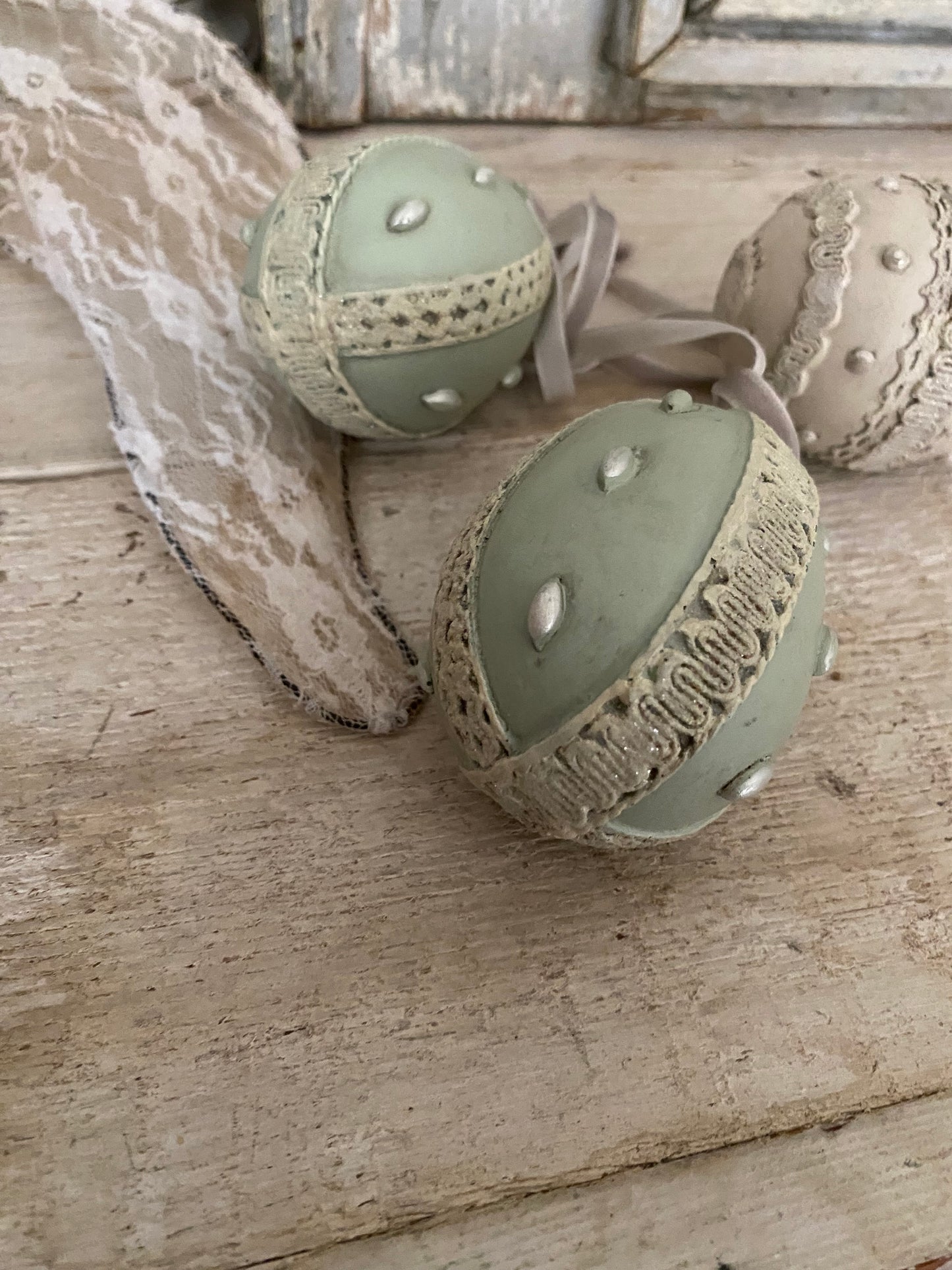 Vintage Style Pastel Egg Ornaments Velvet Ribbon