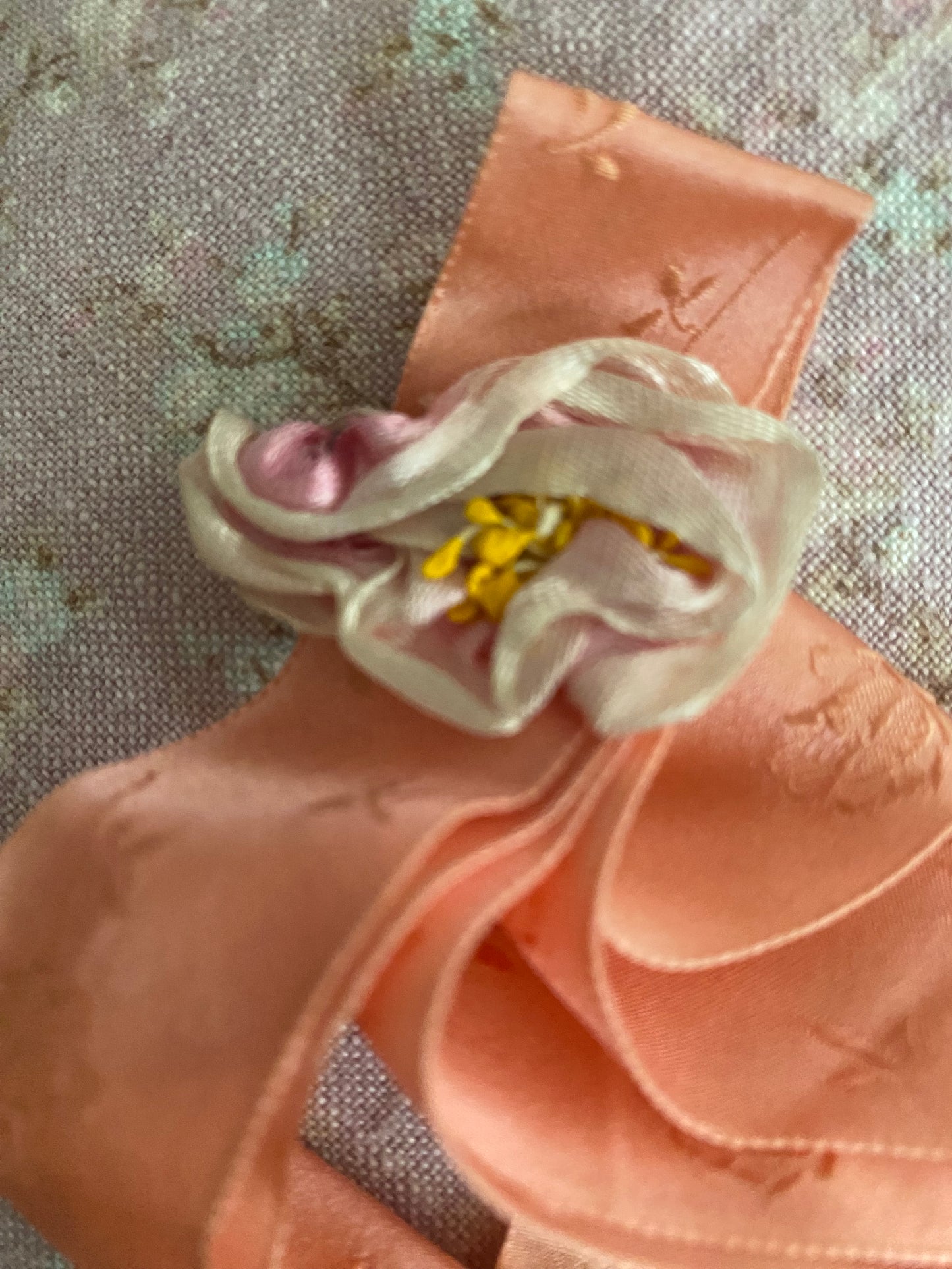 Antique Silk Ribbon Ribbonwork Ornament Peach Pink